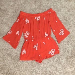 Off the shoulder bell sleeve romper
